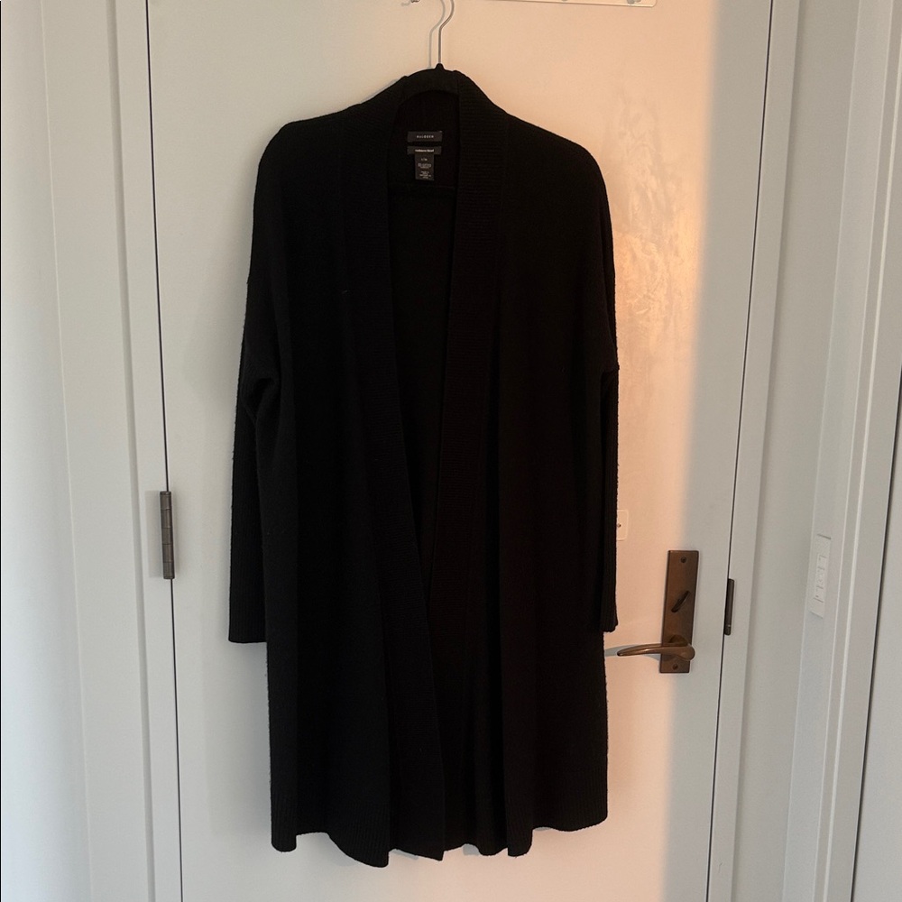 Halogen Black Long Cashmere Blend Open Cardigan